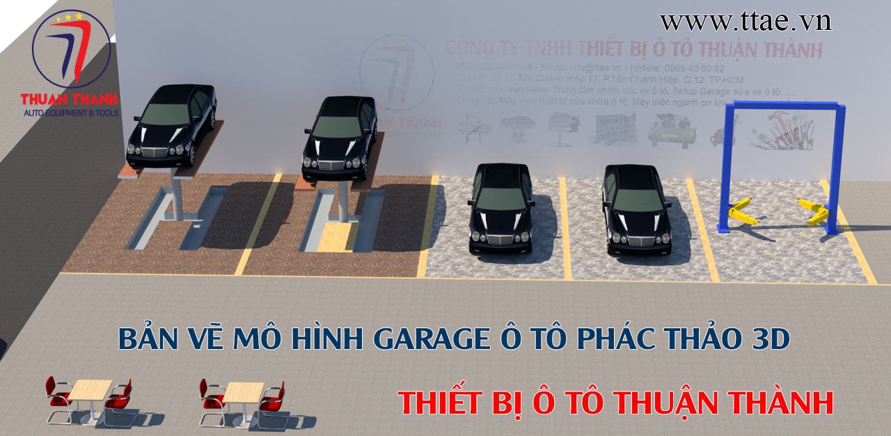 Bản vẽ mô hình 3D garage ô tô cơ bản khi xây dựng trung tâm chăm sóc xe