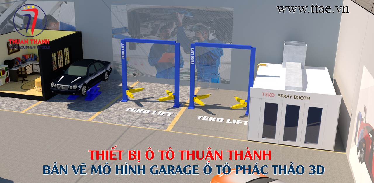 Bản vẽ mô hình 3D thiết kế garage ô tô 15x20m, 300 mét vuông