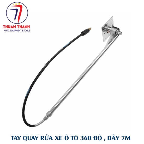 Tay quay rửa xe ô tô 360 độ gắn trần dây dài 7m, tay quay đơn