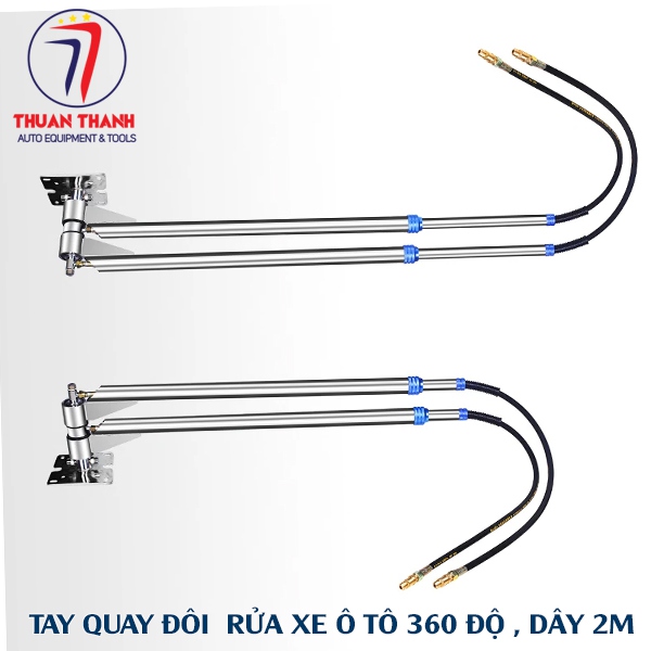 Tay quay đôi rửa xe ô tô 360 độ dây dài 2m vật liệu inox