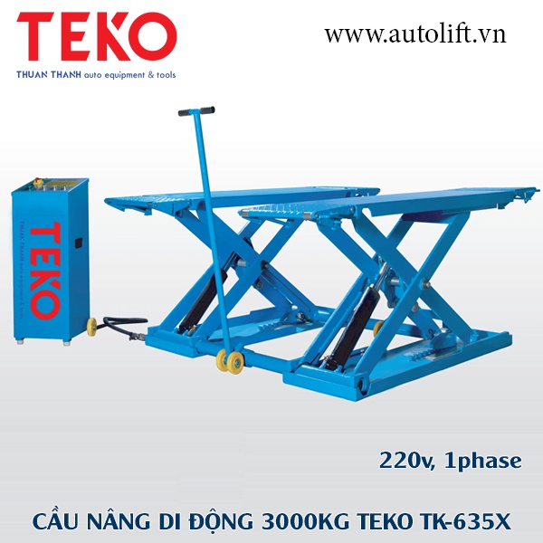 Cầu nâng ô tô cắt kéo di động màu xanh TEKO TK-635X