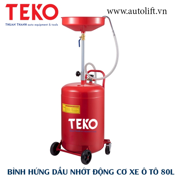 Bình hứng nhớt xe ô tô du lịch 80 lít TEKO dưới cầu nâng màu đỏ