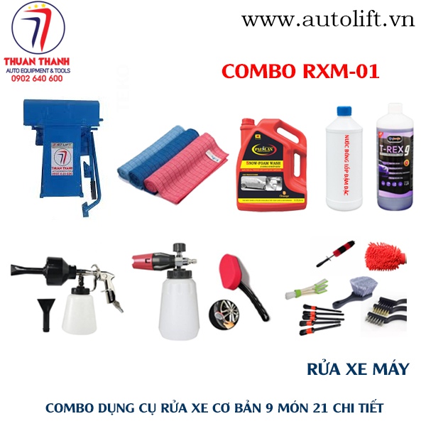 Combo dụng cụ rửa xe máy 9 món 21 chi tiết - bàn nâng di động